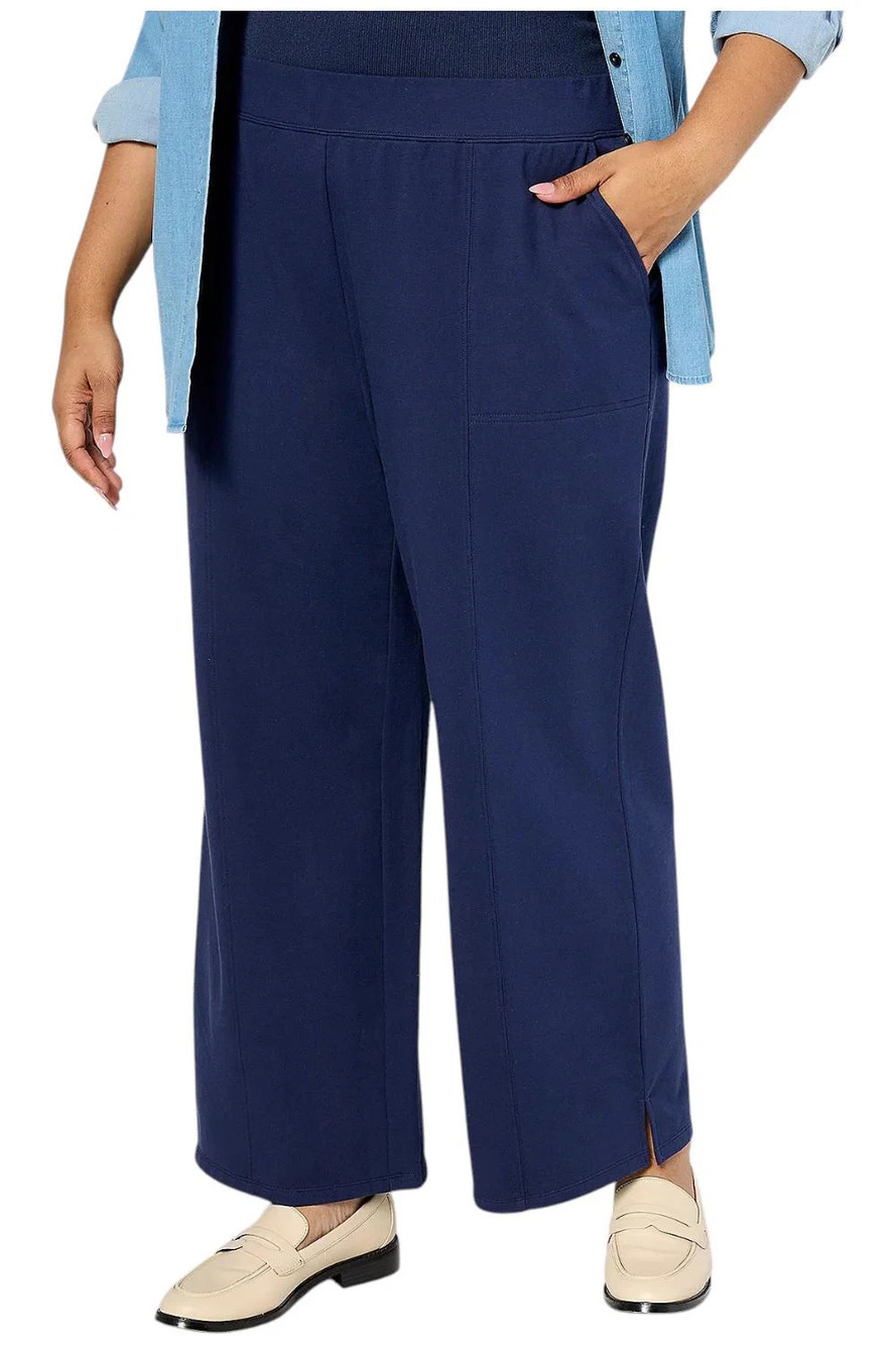 Joan Rivers Women's French Terry Wide-Leg Ankle Pants Navy - Petite